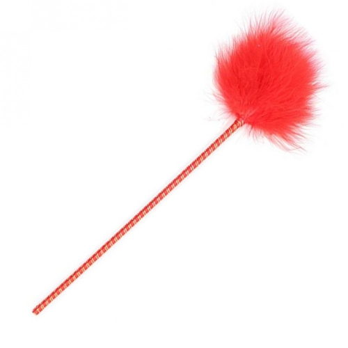 Red feather tickle, handle with ribbon