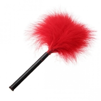 Small feather tickle, black and red color, plastic handle