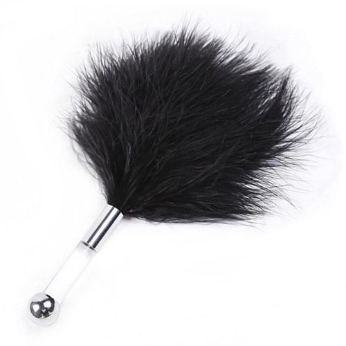 Feather tag, black color, plastic small wand with a ball