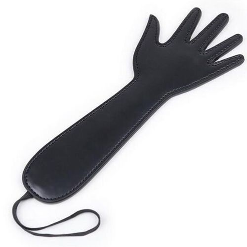 BDSM slapper, black smooth artificial leather, hand