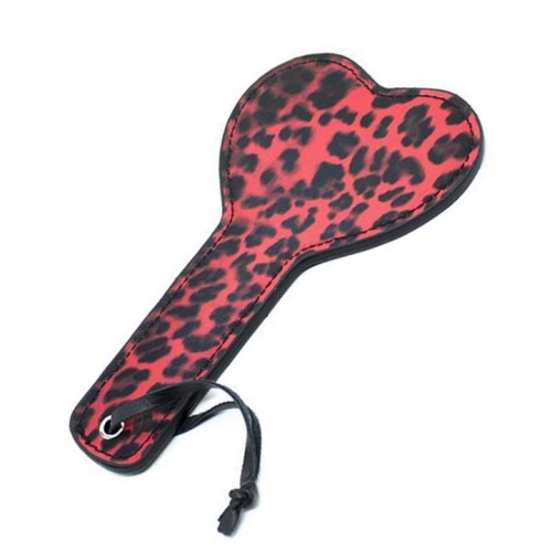 BDSM small slapper heart, leopard pattern, red and black color