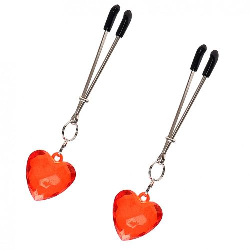 Steel nipple clamps, crystal red heart