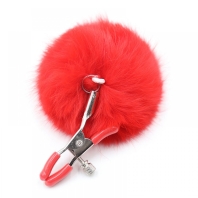 Steel nipple clamps, red fluffy balls