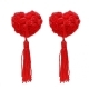 Nipple stickers with tassels, red lace hearts with roses