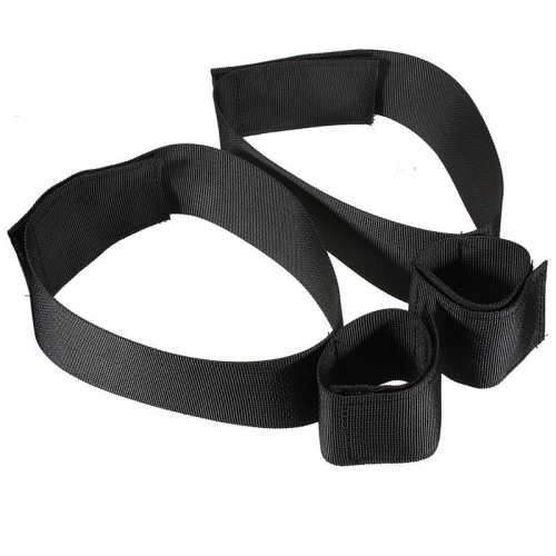Bondage cuffs on wrists and thighs, tape and Velcro