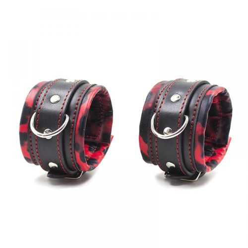 Handcuffs, red-black leopard pattern