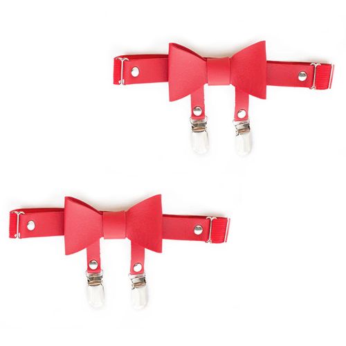 Leather garter leg, red color and bow