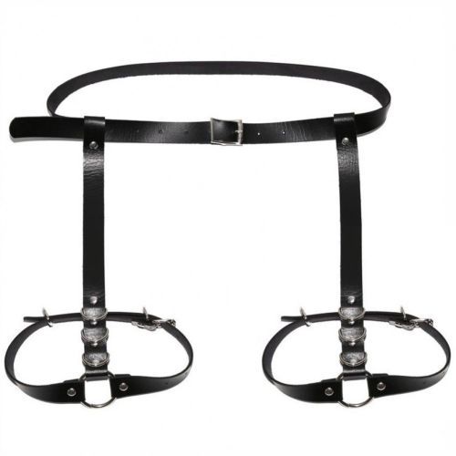 Black leather garter belt, metal rings