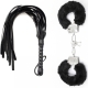 Erotic set, whip and metal handcuffs, black color