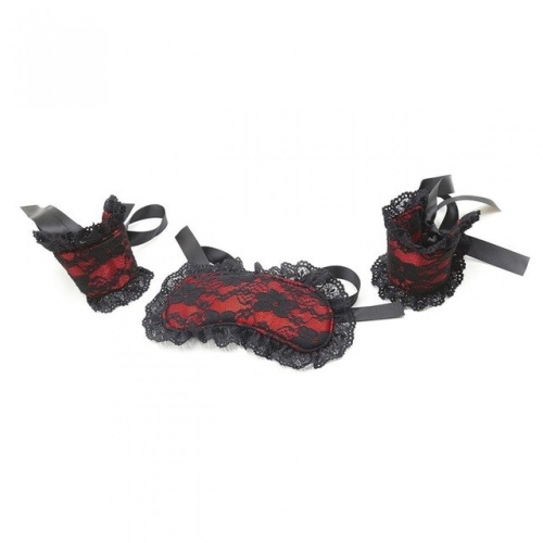 Erotic set, lace mask and handcuffs, two colors