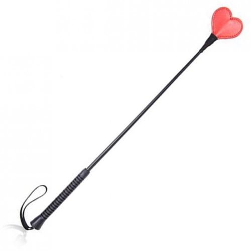 Black leather whip with red heart