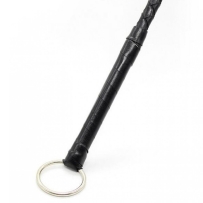 Black leather whip, knitted handle and fist