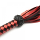 Massive leather whip, red and black color, knitted handle