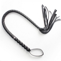 Black solid leather whip, straps and solid handle