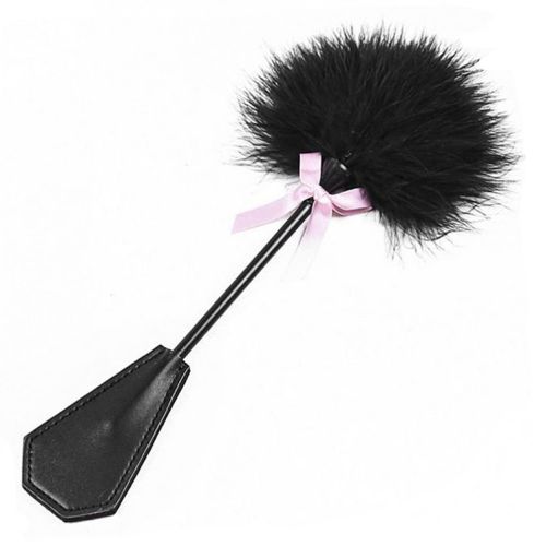 Small tickle, black feather and leather, pink ribbon