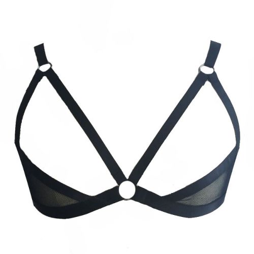 Black elastic open bra with lace - Anna