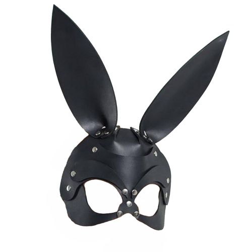 Black leather rabbit mask, studs and belt