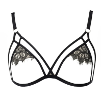Black open bra, chest harness - Lacey