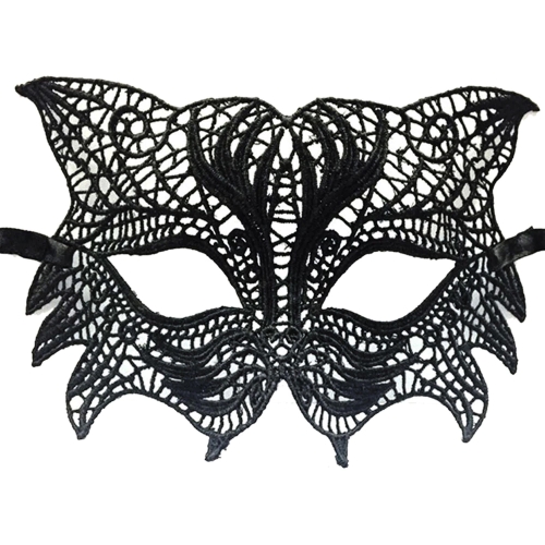 Lace black mask with Kitty ribbon