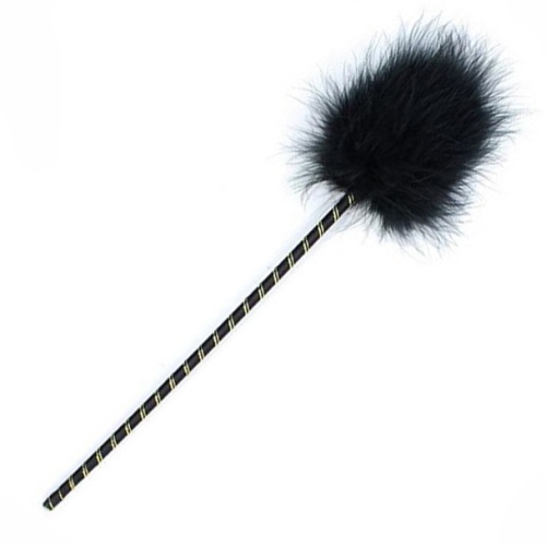 Black feather tickle, handle with ribbon