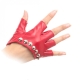 Red leather gloves without fingers, studs