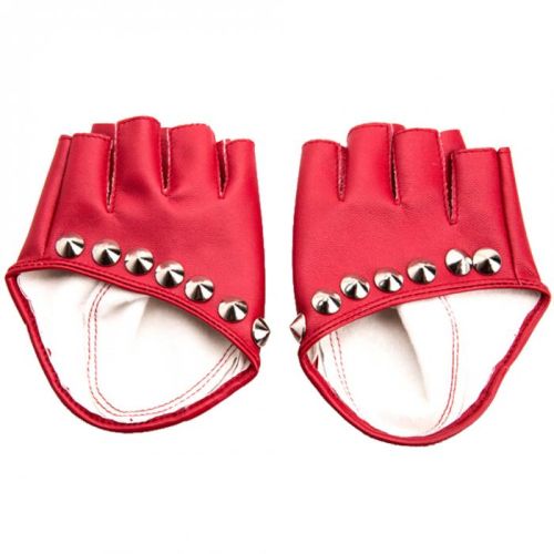 Red leather gloves without fingers, studs