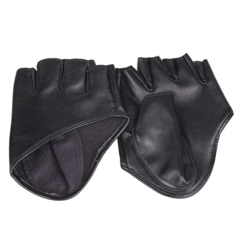 Black leather fingerless gloves