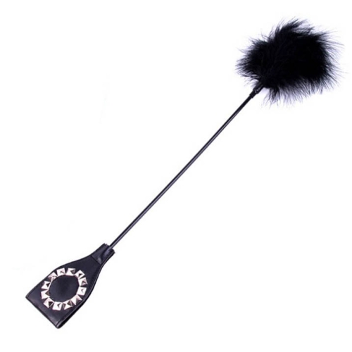 Black feather tickler, leather slapper with studs