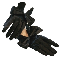 Women's black satin gloves, bow