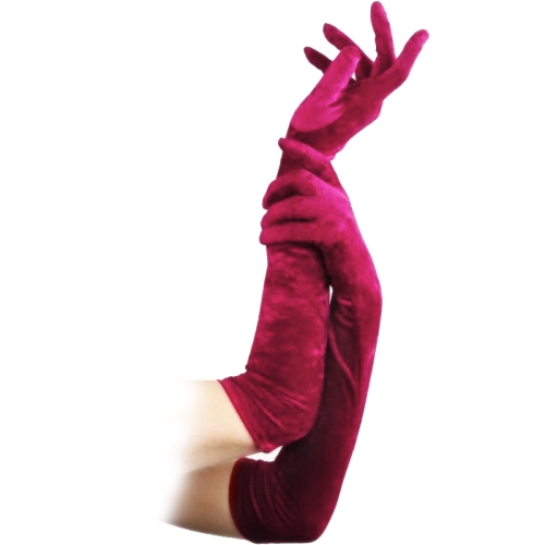 Women's long burgundy velvet gloves behind the elbow