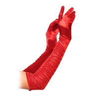 Women's long red satin gloves behind the elbow, pattern