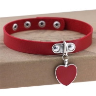 Red erotic leather choker, red hearts and snaps