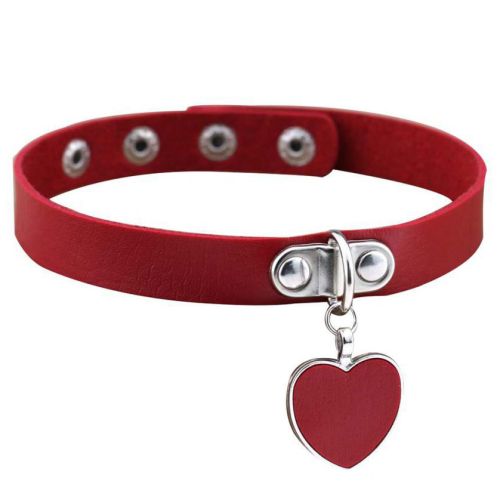 Red erotic leather choker, red hearts and snaps