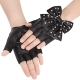Black leather gloves without fingers, studs and bow