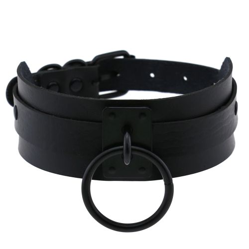 Black erotic leather choker, metal elements