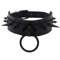 Black erotic leather choker, metal spikes and elements