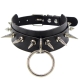 Black erotic leather choker, silver metal spikes and elements
