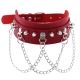 Leather red erotic choker, silver spikes and chain