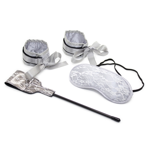 Erotic set, lace whip, mask and soft handcuffs