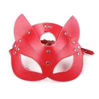 Red leather cat mask, studs and belt