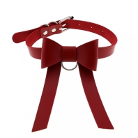 Red erotic leather choker, bow and belt