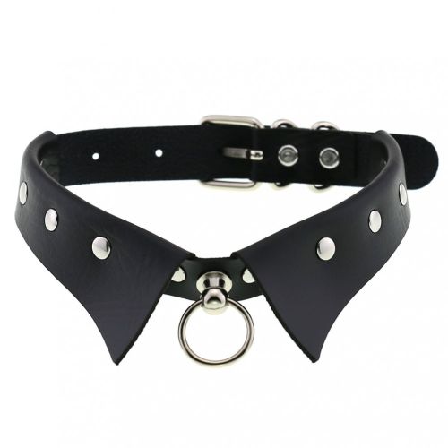 Black erotic leather choker, shirt collar, studs