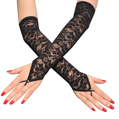 Women's black lace finger gloves, long elbow