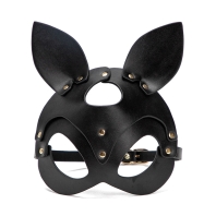 Black leather cat mask, belt, silver studs
