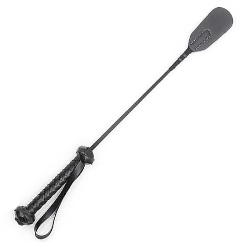 Black leather whip, knitted leather handle and leather oval