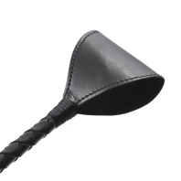 Black leather whip, knitted handle and leather triangle