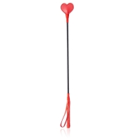 Black leather whip with red heart, red handle