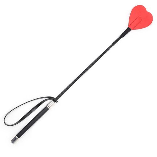 Black leather whip with red heart, leather handle