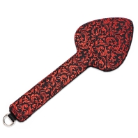 BDSM spanking paddle, red and black color, lace, vintage pattern and heart