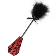 Black tickler with ribbon, red velvet and lace spanking paddle